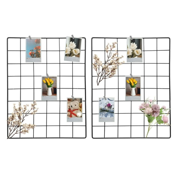 Uxcell 2 Pcs Wire Wall Grid Panel 16" x 12" Metal Photo Hanging Display Grid Shelf with Hook for Art Display Frame Black