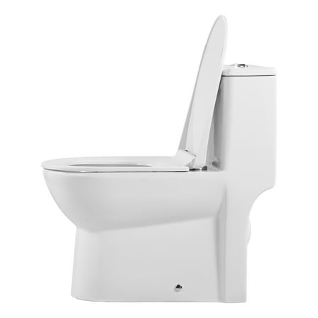 KFFKFF One-Piece Elongated Toilet with Dual-Flush System, 1.1/1.6 GPF, Comfortable Chair-Height Seat, Easy-to-Clean Skirted Design, 12-Inch Rough-In, White and Silver Finish