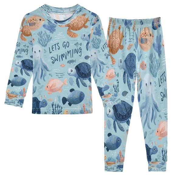 RMDQTR Cotton Pajama Set - 95% Cotton Soft Breathable Elastic Waist Round Neck Sleepwear for 18M-8Y Sea Creatures