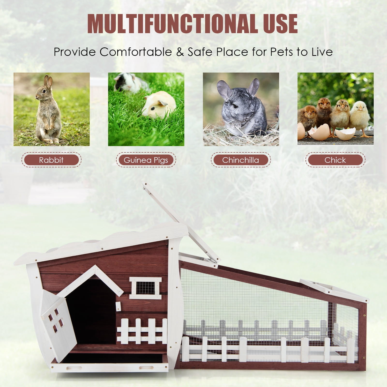 Infans 62" Wooden Rabbit Hutch Indoor Outdoor Rabbit Cage Bunny House w/ Pull Out Tray