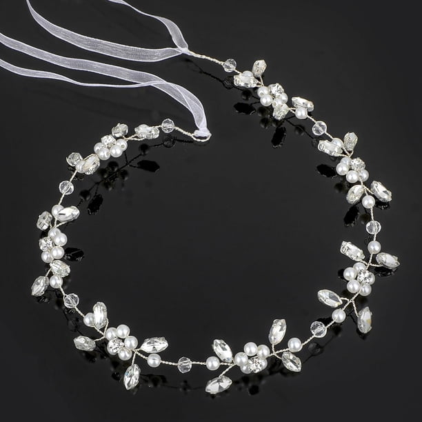 Labriciyon Tocado de Niña de Flores de Plata Tocado de Novia Sutil para Niñas Diadema de Niña de Flores con Perlas de Cristal para Boda Fiesta de Cumpleaños Fotografía Accesorios para el Cabello