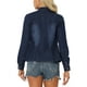 thumbnail image 3 of Chaqueta de mezclilla para mujer INSPIRE CHIC con cuello alto, mangas largas, bolsillos con solapa, chaqueta de jeans azul oscuro L, 3 of 6
