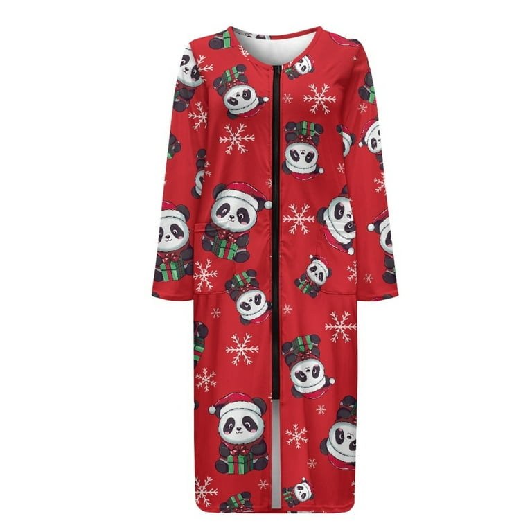 knee length dresses for ladies Thickened Pajama: Female Coral Velvet Pajama with Panda Scarf & Pocket XL
