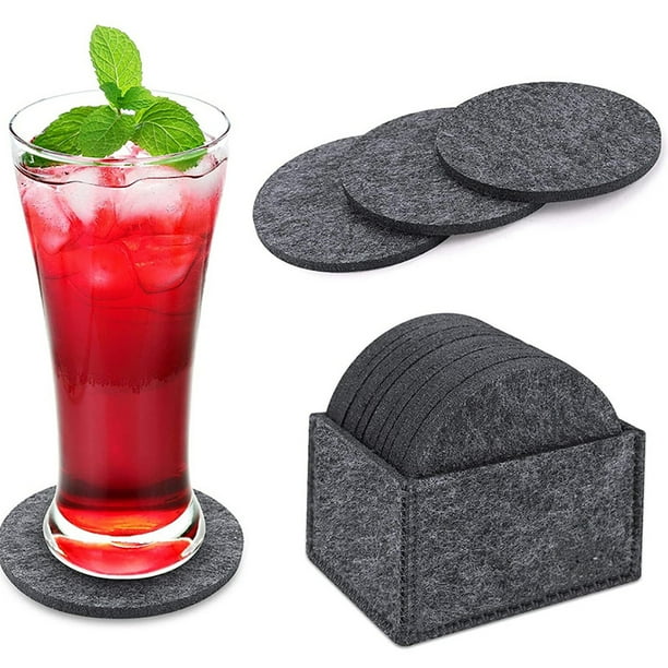 14 posavasos redondos de fieltro con caja de almacenamiento, absorbentes de agua, para bebidas, vasos, bares y vidrios.