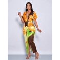 thumbnail image 4 of Womens Brown Lily Print Deep V-Neck Maxi Dress With Side Slit And Ruched, 4 of 6
