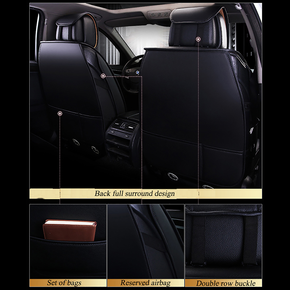 PEPWELL 5Pack Nappa Leather Full Set Car Seat Covers, Universal Fit for Cars/SUV/Sedans, Waterproof Breathable 3D Luxury Design with Airbag Compatibility