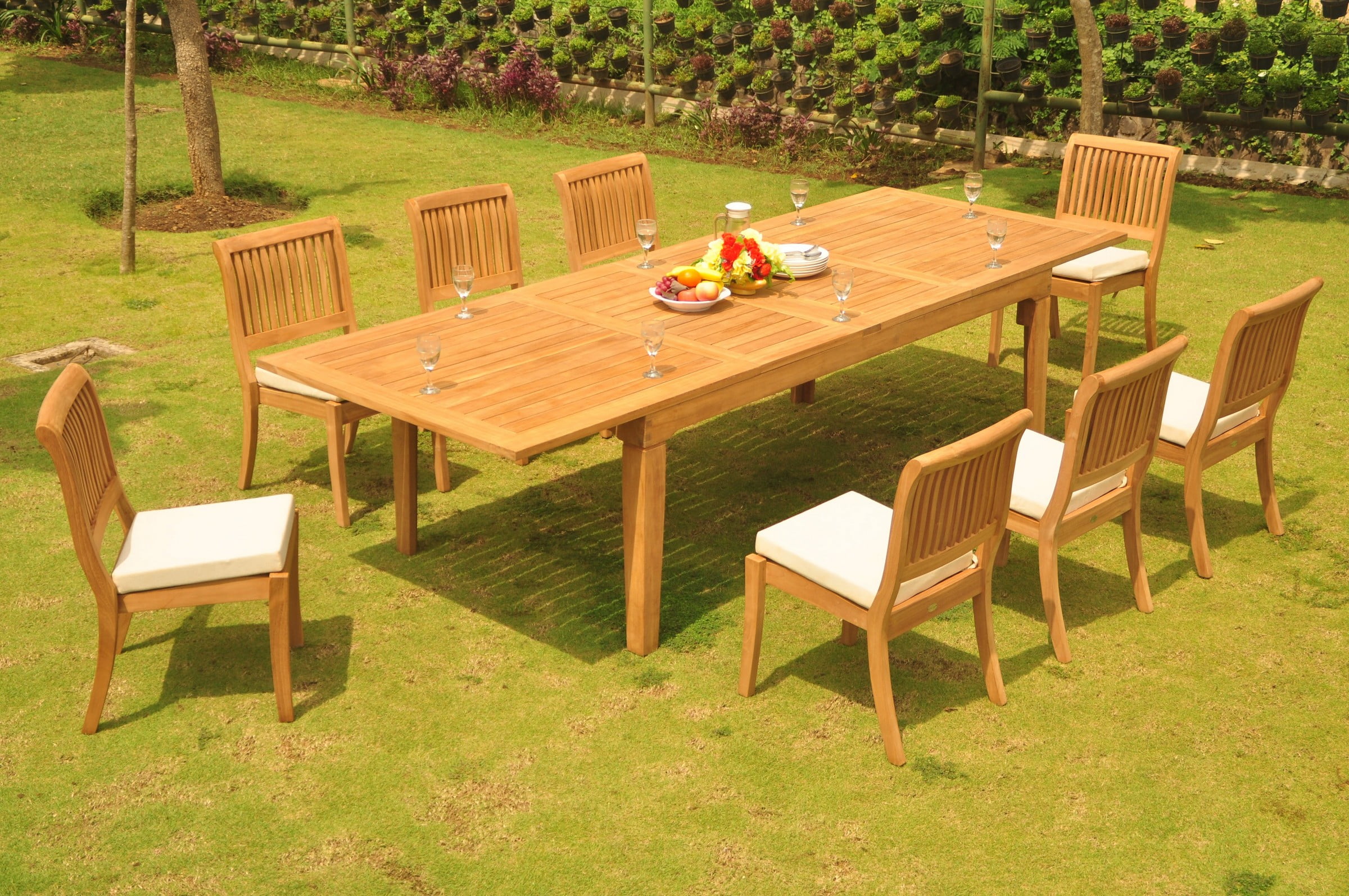 Teak Dining Set 6 Seater 7 Pc Large Caranasas 122" Double Extensions