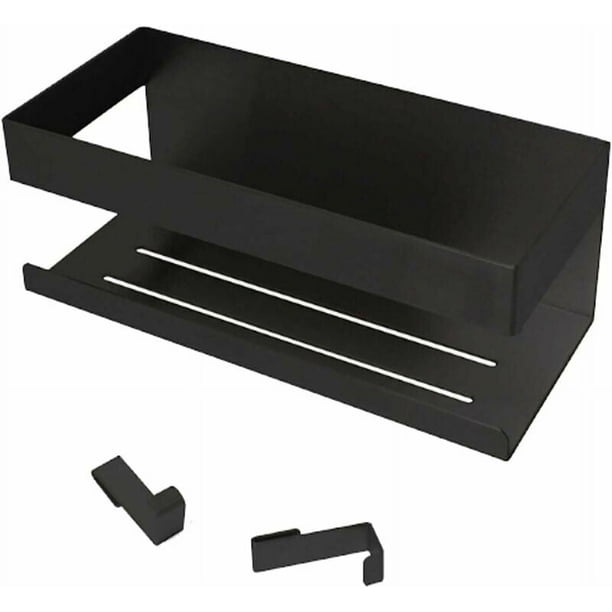 Estante de ducha, estante de ducha sin taladrar, estante de baño de acero inoxidable, estante de ducha, Kbemontage, estante de ducha para champú, con juego de 2 ganchos, negro mate