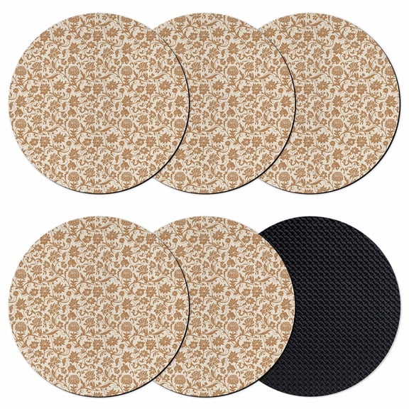 Brown Floral Coasters Set of 6, Absorbent Coasters for Drinks, Vintage Rustic Flowers Botanical Spring Coaster for Desk Coffee Table Protection, Home Decor House Warming Gifts 4"