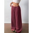 thumbnail image 4 of Wide Leg Pants for Women Flowy Palazzo Drawstring Elastic Waist Trousers Beach Vacation Clothes Wine Red 4XL, 4 of 9