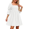 thumbnail image 3 of Liacowi Women Summer Smocked Dress Square Neck Puff Sleeve A-Line Casual Short Mini Dress Ruffle Hem Dress, 3 of 7