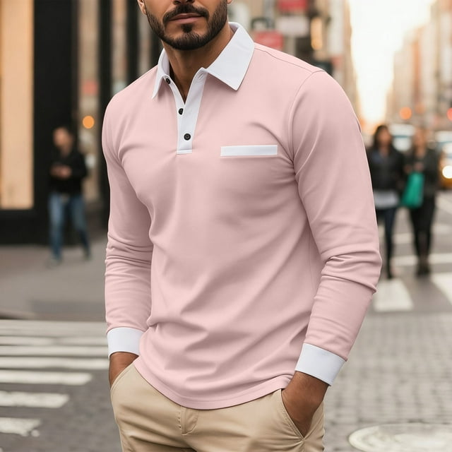 Kalauyu Chemises à Manches Longues pour Hommes à Col à Revers Classiques Boutonnées Chemise de Golf Mode Décontractée Chemises à Col Rabattu avec Poche