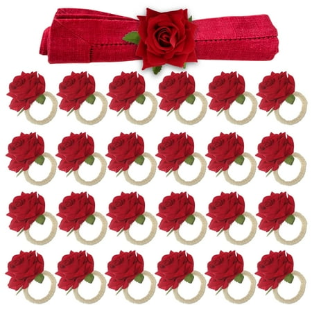 

Set of 24 Valentine s Rose Napkin Rings Red Rose Napkin Rings Red Handicraft Flower Napkin Rings Pin