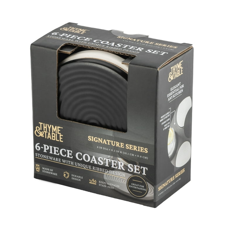 Thyme & Table 6 Pack Ceramic Ribbed Coaster Set Black Modern