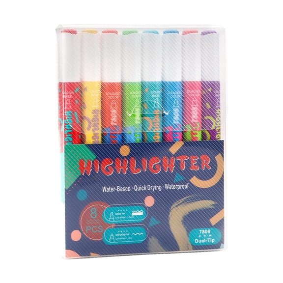Hiroekza Mildliner Dual-Tip Highlighter Marker Set, Broad and Fine Point Tips, No Bleed, Ideal for Bible Highlighting, Journaling and Office Supplies, Assorted Ink Colors, 8-Pack