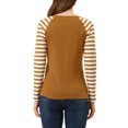 thumbnail image 2 of MODA NOVA Juniors Striped Raglan Long Sleeve V Neck T-Shirt Coffee XL, 2 of 4