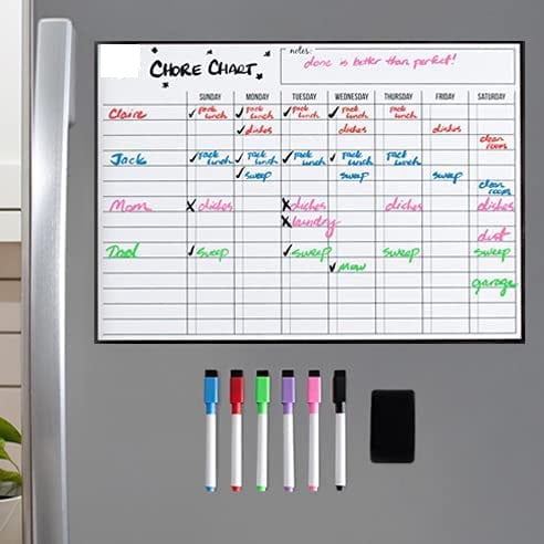 Whiteboard Responsibility Schedule Planner for Home Daily Weekly Refrigerator TODO List Kids Fridge Behavior Chore Chart 3 Magnetic Fridge Reward White Board 8 Dry Erase Markers for Multi Toddlers 