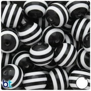 BeadTin Black & White Striped 20mm Round Resin Beads (10pcs)