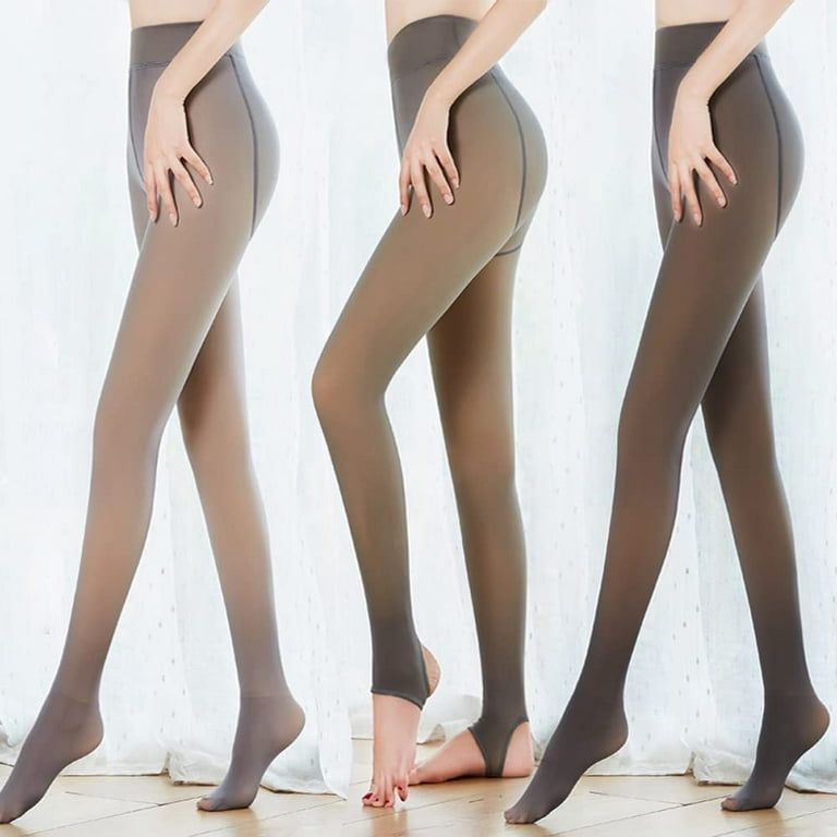 Women's Warm Leggings Pantyhose Fake Translucent Tights Cozy with  Fleece-Lined Stocking (Black, one size)