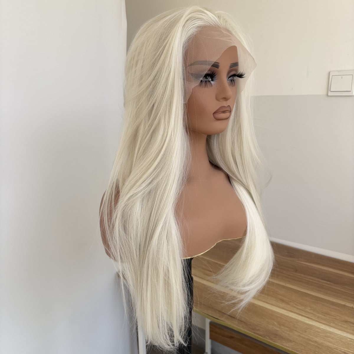MISSWEN Lace Front Wig Platinum Blonde 26 inch Long HD Lace Synthetic Wig Natural Female
