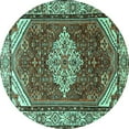 thumbnail image 1 of Ahgly Company Indoor Round Medallion Turquoise Blue Traditional Area Rugs, 3' Round, 1 of 4