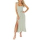 thumbnail image 2 of Sunloudy - Vestido informal para mujer, color sólido, doble lazo lateral, parte inferior con tirantes, abertura alta, dobladillo con volantes, vestido largo Sunloudy moda, 2 of 9