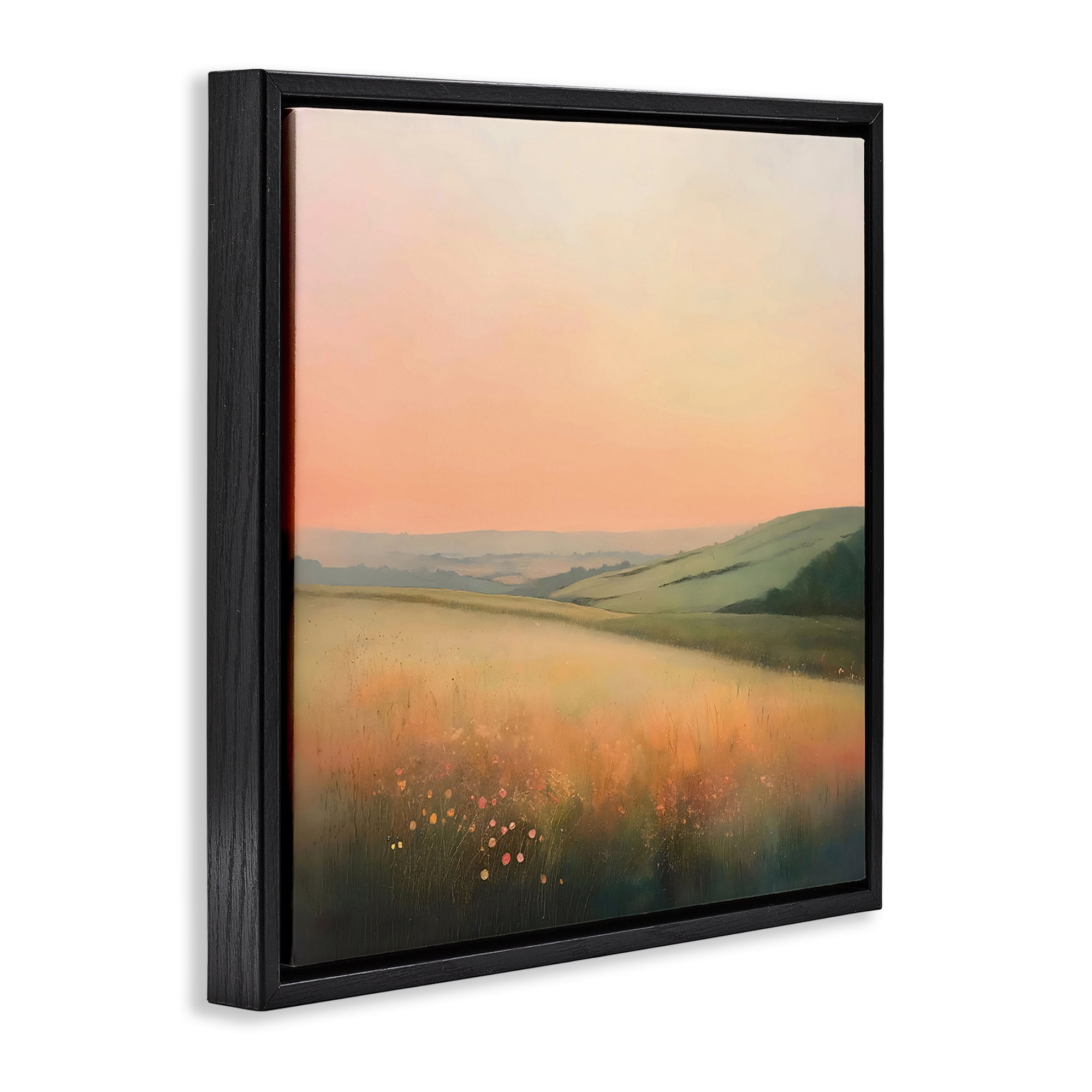 Stupell Industries Sun Coming Up Over Meadow Black Framed Floater Canvas Wall Art, design by Creative Studio