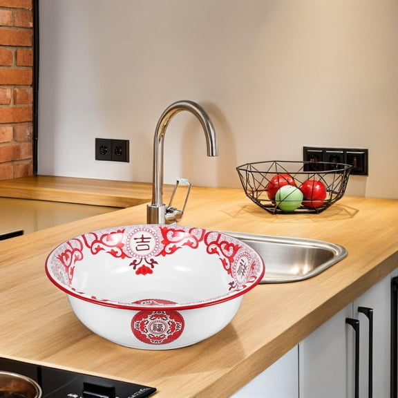 MERRYHAPY Large Enamel Kitchen Basin Bowl for Mixing, Kneading, Serving, Cooking, and Food Prep and Multi-Purpose