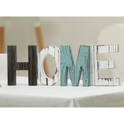 Wood HOME Cutout Word Wall Decor Sign, MyGift X'mas Rustic Standing Teal Brown and White Text