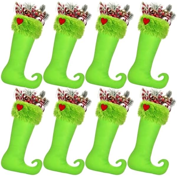 wonima02 19 Inch Lime Green Christmas Stockings Faux Fur Xmas Hanging Green Christmas Stockings Treat Bag Candy Pouch Holder Fireplace Hanging Decor for Xmas Holiday Family Party(8 Pcs)
