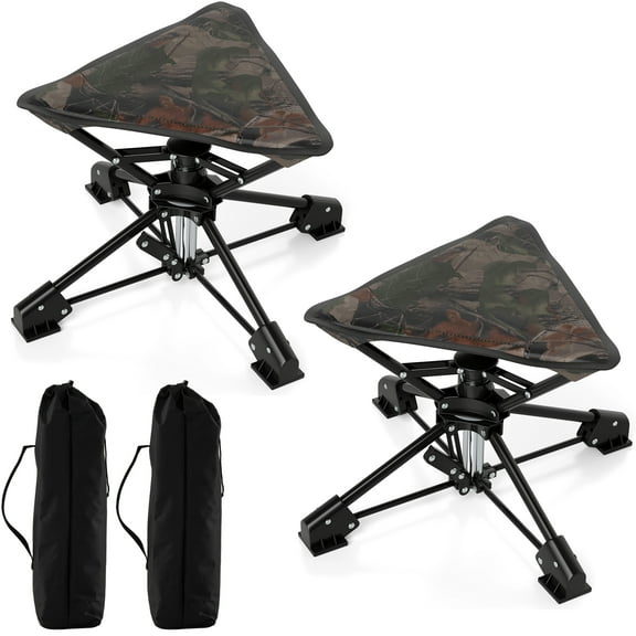 Gymax 2PCS 360 degree Swivel Camping Stool Foldable Chair w/Oxford Seat & Metal Frame Camouflage
