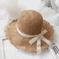 thumbnail image 1 of ZHAOCHENG Sombrero de paja con lazo de encaje plegable de ala ancha y suave (Cafeflipping), protección UV, sombrero de playa de verano para viajes informales, 1 of 5