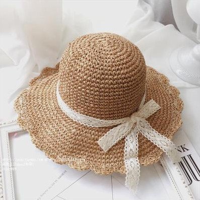 ZHAOCHENG Sombrero de paja con lazo de encaje plegable de ala ancha y suave (Cafeflipping), protección UV, sombrero de playa de verano para viajes informales