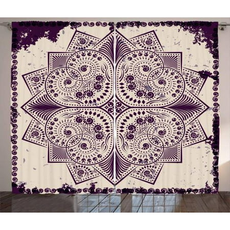 Purple Mandala Curtains 2 Panels Set Snowflake Form Inspired