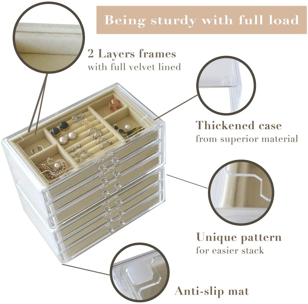 Huang Acrylic 3 Drawer Jewelry Box - Clear