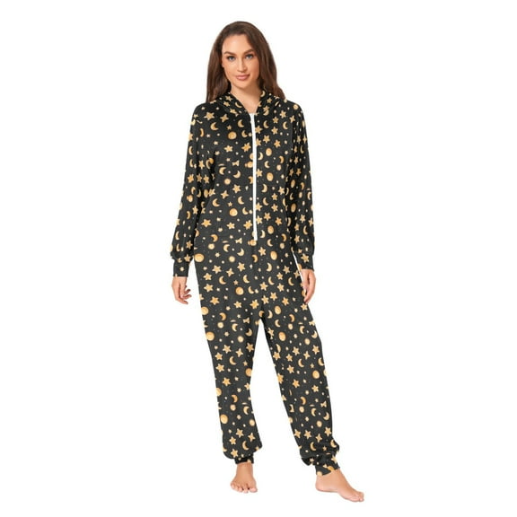Sun Moon and Stars Adult onesie Pajamas, Crystal Velvet Ultra Soft Warm Jumpsuit for Men and Women