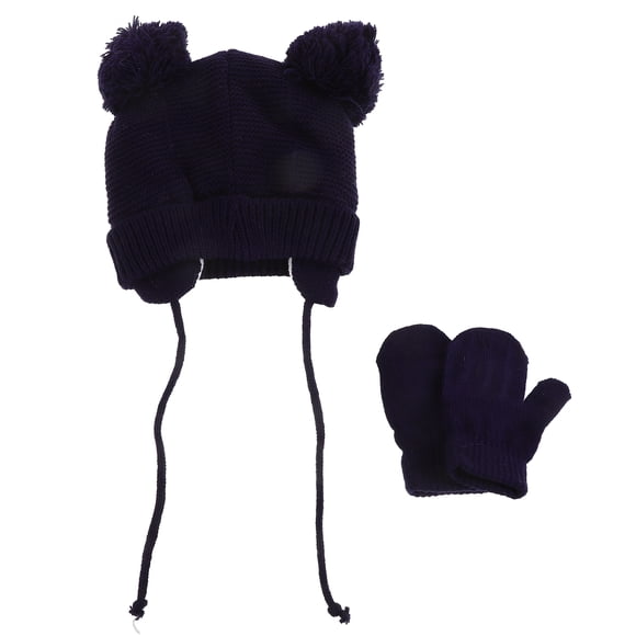GOOHOCHY 1 juego de gorro y manoplas con orejeras para bebé, gorro de punto suave y cálido con orejas de bola esponjosas para bebés y niños pequeños, gorro de invierno para niños