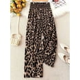 thumbnail image 2 of Women Leopard Print Wide Leg Pants, Smocked High Waist Casual Trousers, 2 of 5