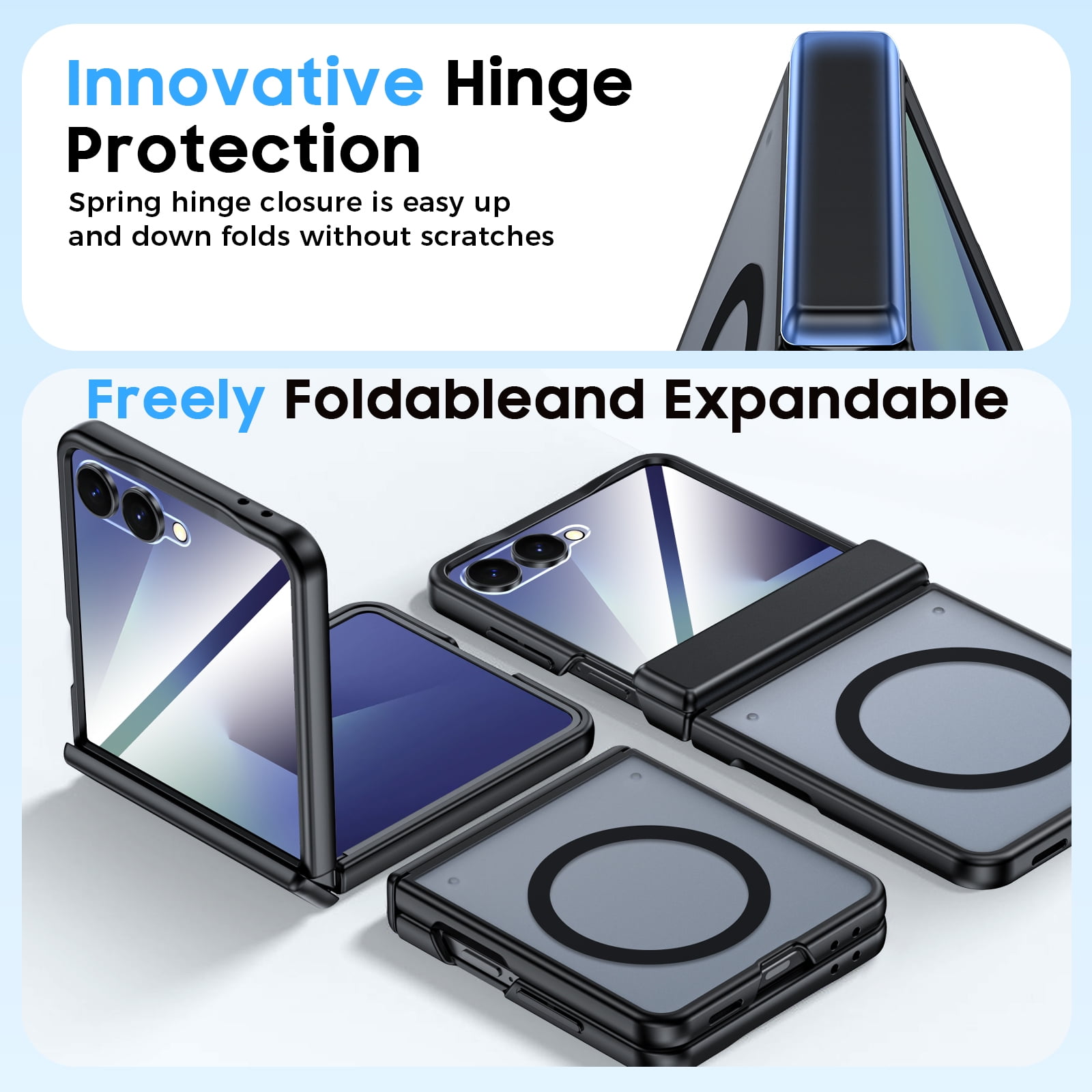 Oupeigar for Samsung Galaxy Z Flip 7 Phone Case,Compatible with MagSafe,Screen Protector,Anti-Fingerprint Translucent Matte Shockproof Case-Black