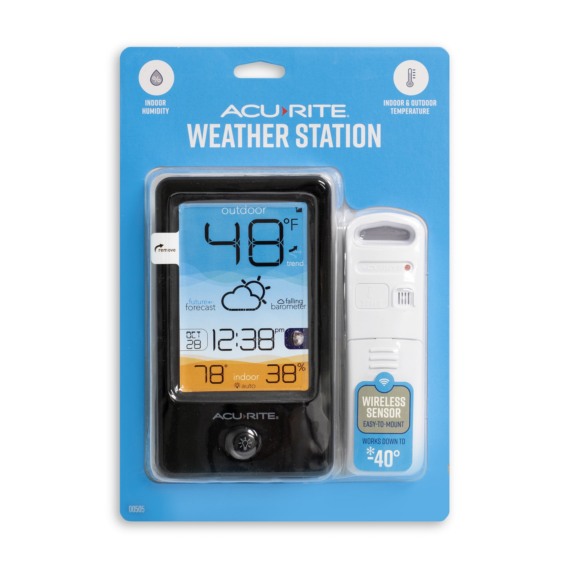 AcuRite Vertical Color Weather Station with Hyperlocal Forecast, Indoor/Outdoor Temperature, Outdoor Humidity, Time/Date, and Moon Phase (00505)