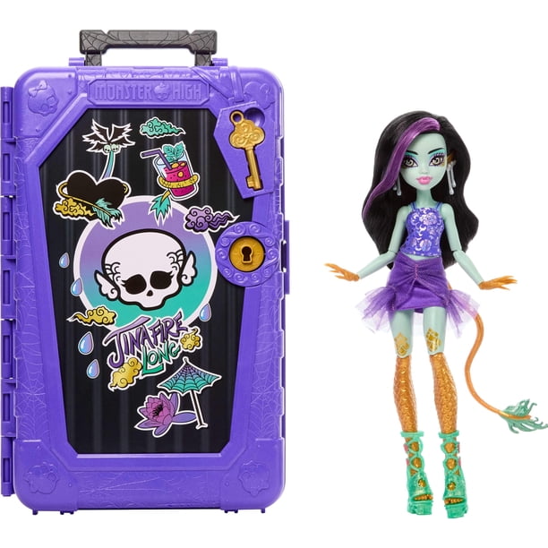 Set de Muñeca Jinafire Long y Accesorios Monster High Skulltimate Secrets, Destino: Oasis Espeluznante con Maleta y Más de 19 Sorpresas como Ropa