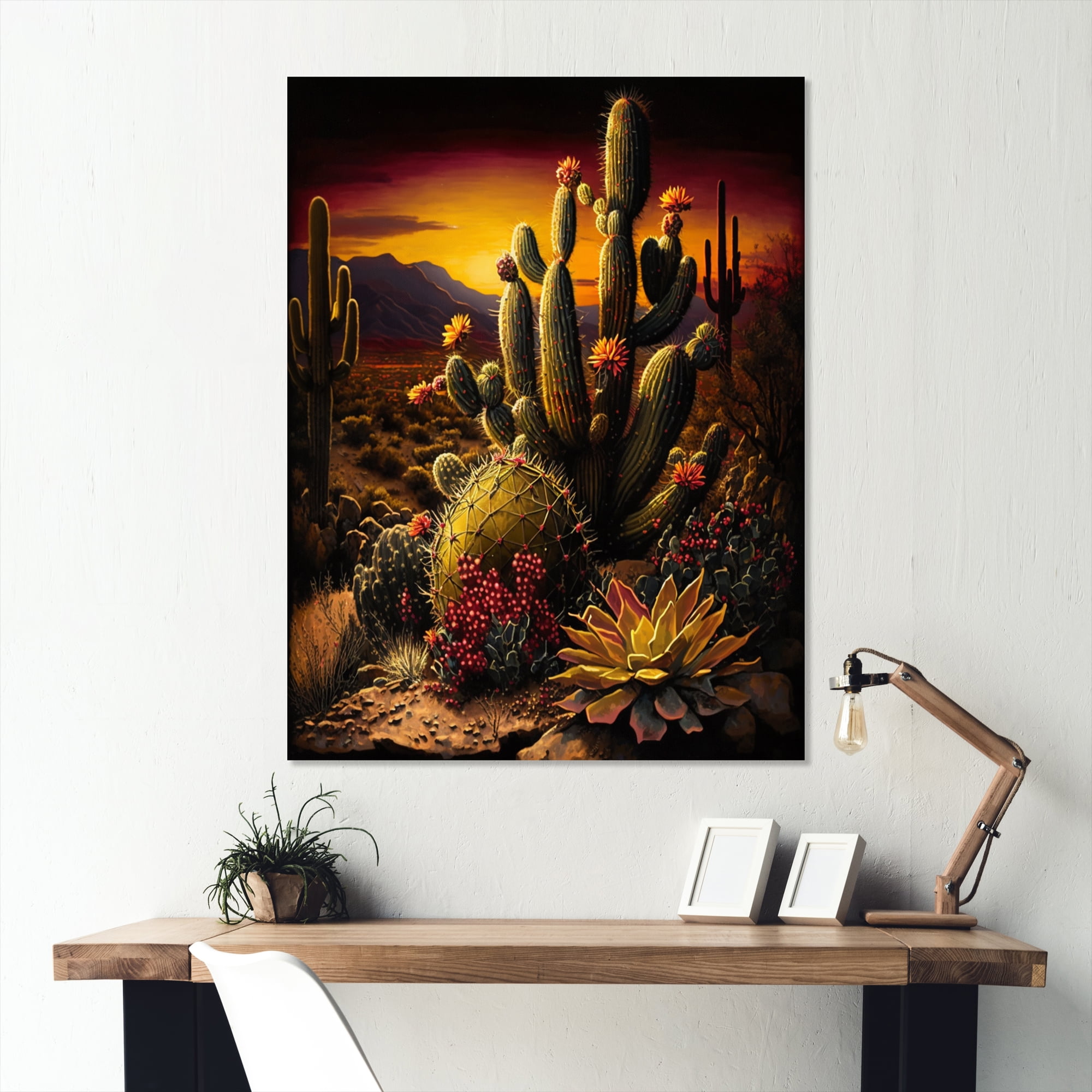 Designart Cactus In Desert II Canvas Wall Art