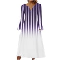 thumbnail image 1 of ameIAEA Women Long Bell Sleeve Dress Button Up V Neck A-Line Printed Long Dress with Pockets, 1 of 5