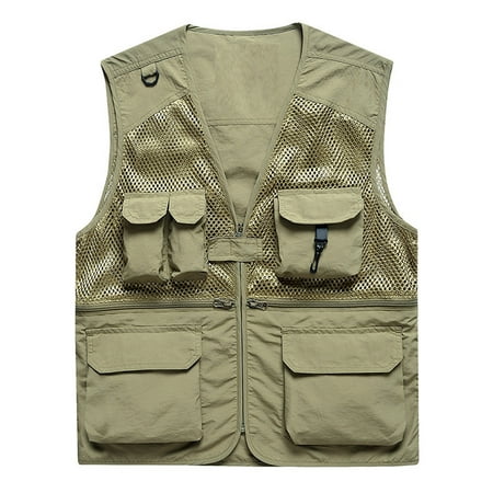 Miluxas Men's Fishing Vest Summer Outdoor Work Safari Travel Photo Vests with Multi Pockets for Men Clearance Khaki 4(M)