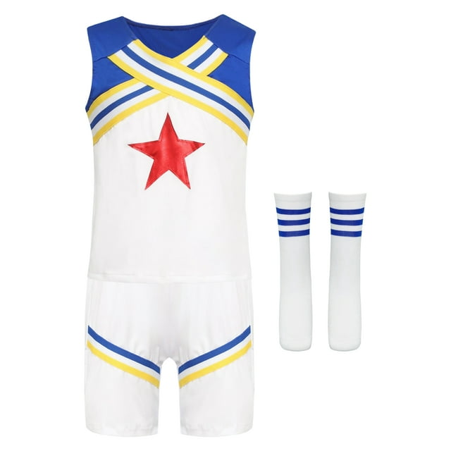 Alvivi Ensemble Uniforme de Cheerleading Unisexe 2 Pcs pour Activités Scolaires, Tenue de Sport, Tenue de Réunion, Type A Bleu 140