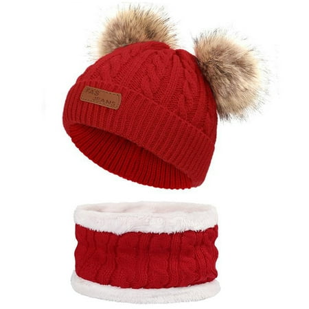 

Gureui Infant Toddler Baby Boys Girls Cute Beanie Set Fall Winter Warm Pom Knit 1 X Hat Or 1 X Scarf Or 1X Hat +1X Fleece Lined Circle Scarf