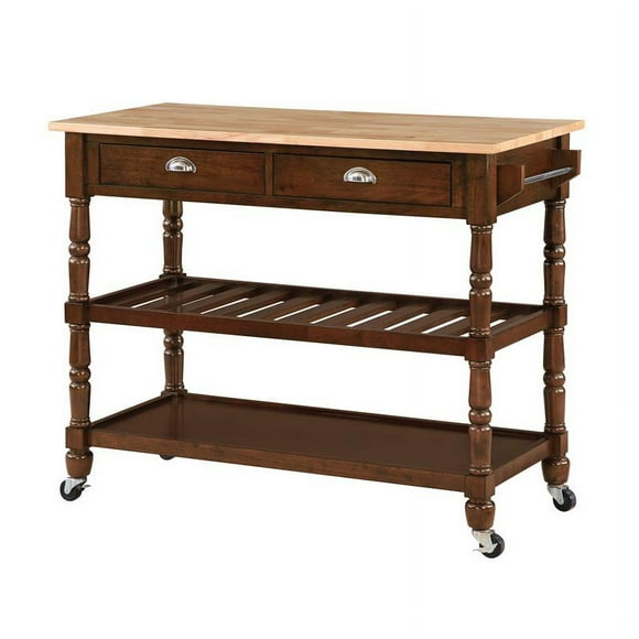Pemberly Row Three-Tier Butcher Block Kitchen Cart w/Drawers in Espresso Wood