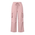 thumbnail image 5 of Mifsaly Lightweight Cargo Pants for Women Cotton Linen Elastic Waist Drawstring Causal Summer Pants with Multi Pockets Loose Relaxed Fit Outdoor Lounge Outfits Pink,XXL, 5 of 5