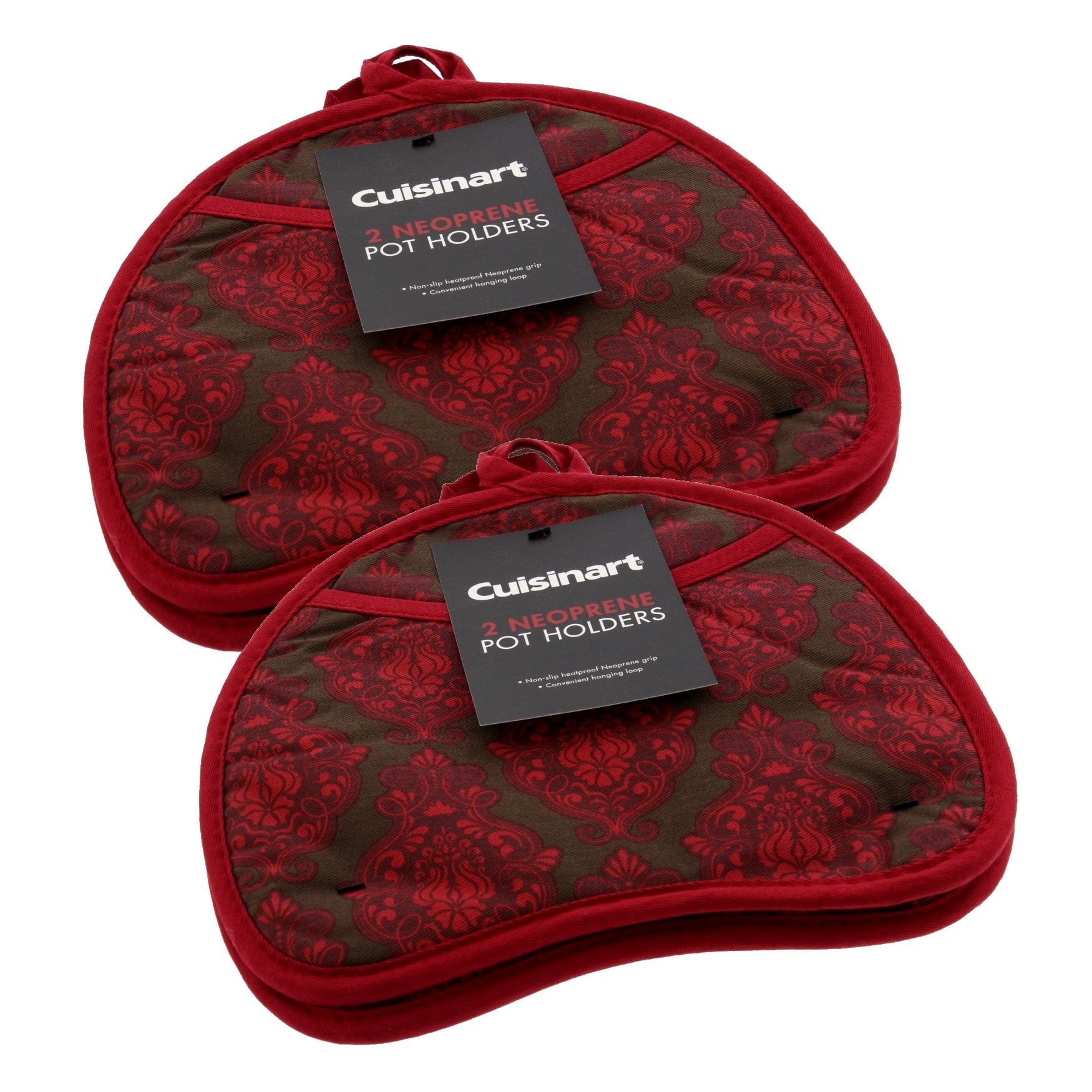 Cuisinart Potholder Set w/Neoprene, Kidney Shaped w/Pocket for Easy