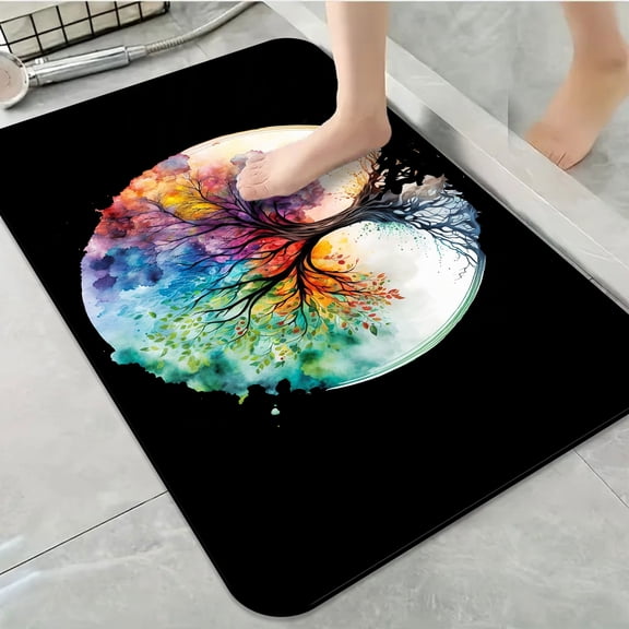 1pc Colorful Tree of Life Bathroom Rug Bathroom Decor and Accessories- Durable,Anti Slip,And Quick Drying,Suitable For Indoor/outdoor Use - Perfect For Bathrooms,Bedrooms,Kitchens